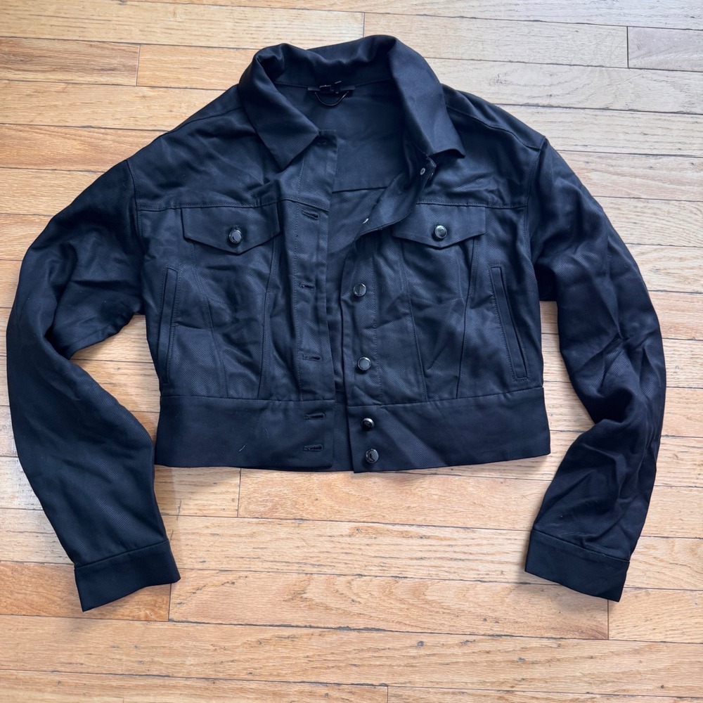 Paige Black 100% Lyocell Cropped Trucker Jacket‎ Womens Size S Small